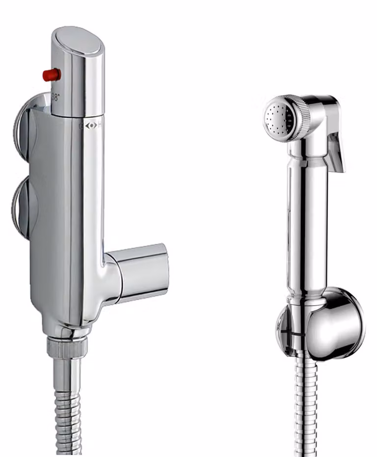 Rubinetto doccia termostatico con flessibile per bidet e doccetta, in ottone, con tubo flessibile da 150 cm