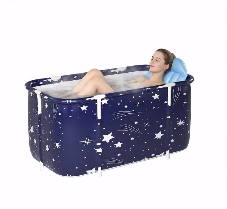 Vasca da bagno pieghevole e portatile per adulti, vasca autoportante con cuscini