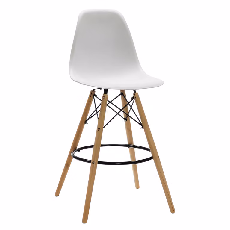 Sgabello Nordica Vestiamo Casa in polipropilene bianco con gambe in legno di faggio H 106 x L 53 x P 46 cm