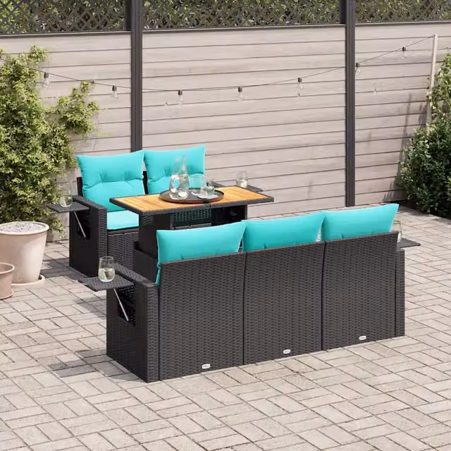 Set Divano da Giardino 6 pz con Cuscini Nero in Polyrattan 3327102