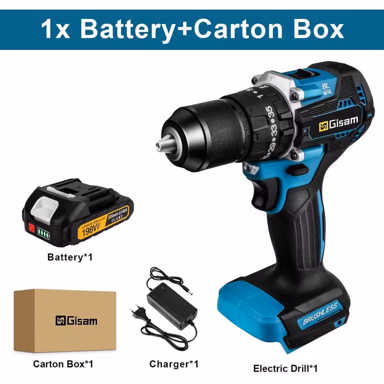 Trapano avvitatore a batteria - Trapano da 18V - Motore brushless - Coppia di 65 Nm - Mandrino autoserrante da 13 mm - Include 1 batteria