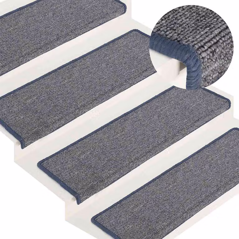 Set di 30 tappetini per scale vidaXL antiscivolo e fonoassorbenti in polipropilene, Grigio chiaro e blu, L: 65 cm, P: 21 cm, H: 4 cm