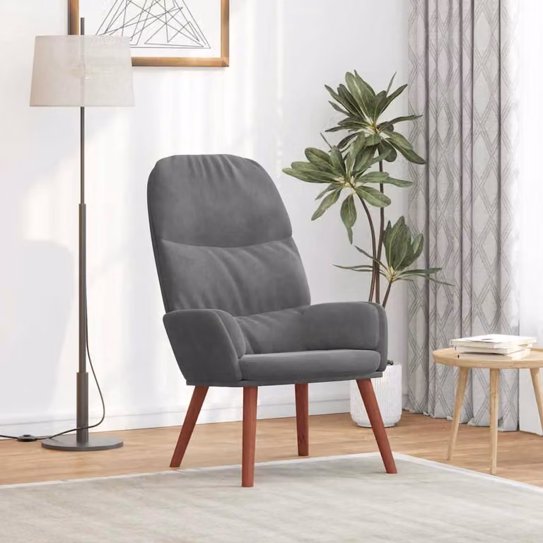Sedia Relax vidaXL in Velluto Grigio con Braccioli e Struttura in Metallo e MDF