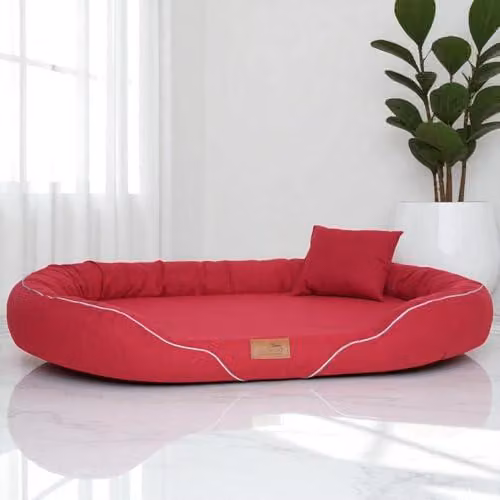 Letto ortopedico per cani Tiffany Couture XL XXL. Elegante divano per cani di grossa taglia, con rivestimento lavabile e materasso in memory foam. Design melange. | Dimensioni: 145x105 cm | Colore: 04 Rosso scuro
