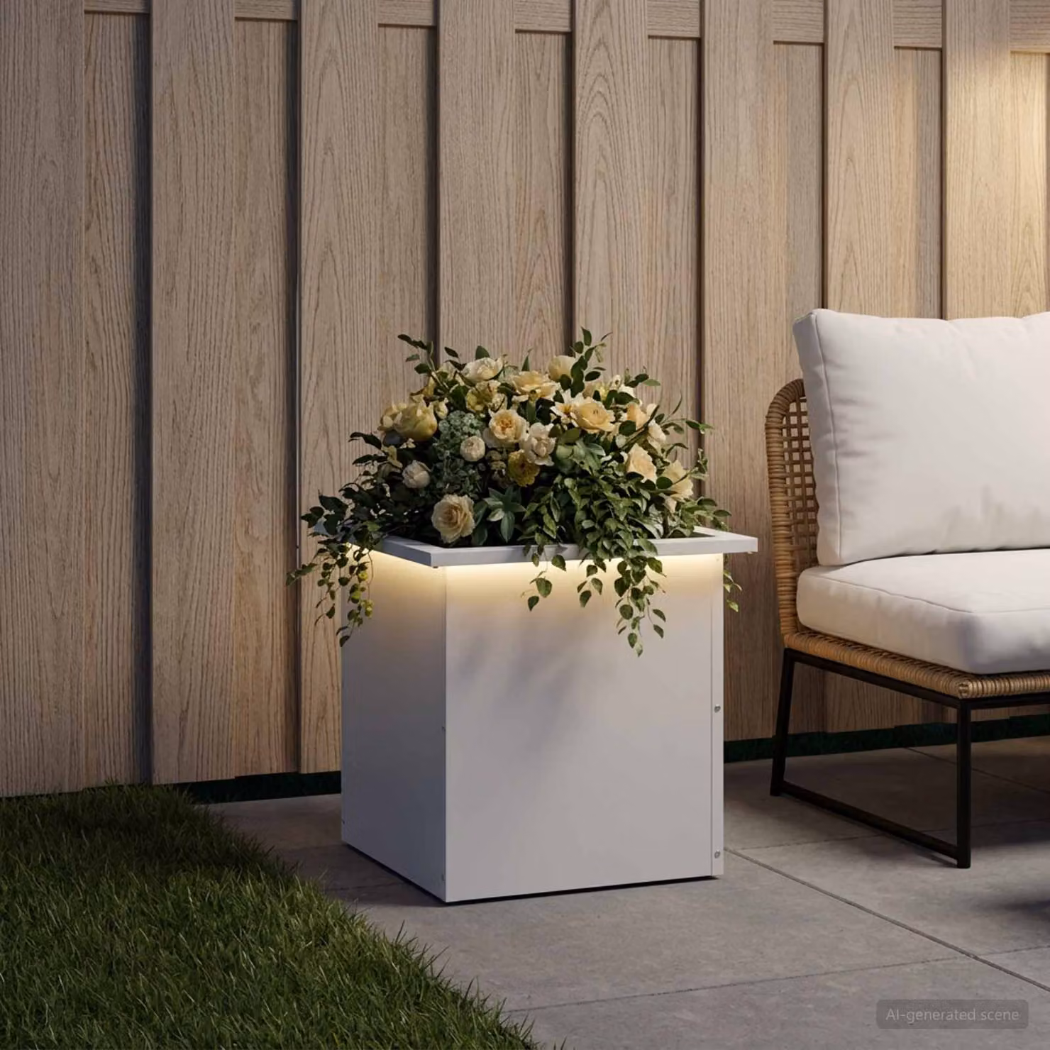 Fioriera da giardino con LED vidaXL in acciaio bianco L/P/H: 40 x 40 x 40 cm