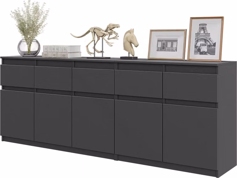 NOAH - Cassettiera con 5 cassetti e 5 ante - Cassettiera per camera da letto, credenza - antracite H75cm L200cm P35cm