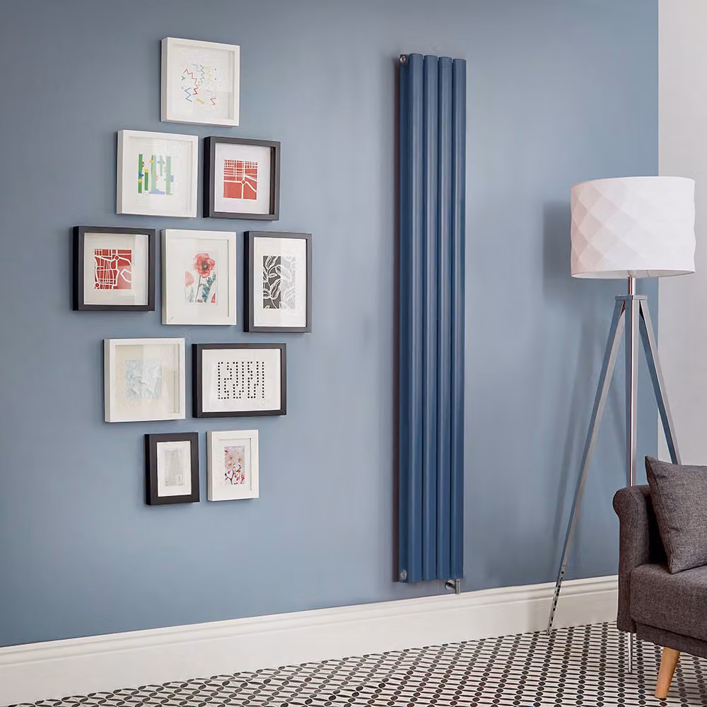 Radiatore Elettrico di Design Verticale Blu (Deep Sea Blue) - Pannello Singolo - 1600mm x 236mm - Senza Termostato - Revive