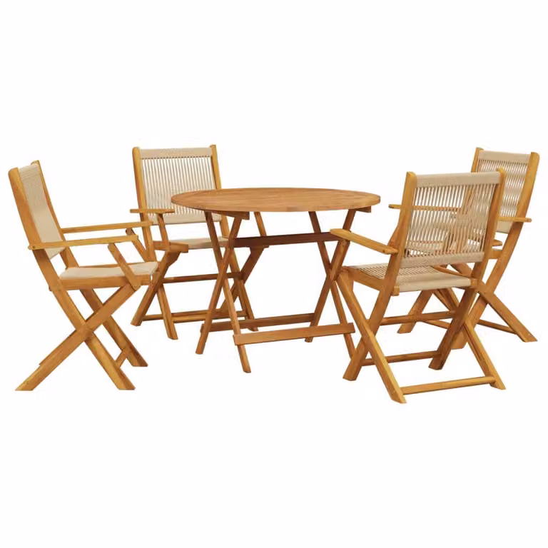 Set Pranzo da Giardino 5 pz Beige Polipropilene/ Legno Massello