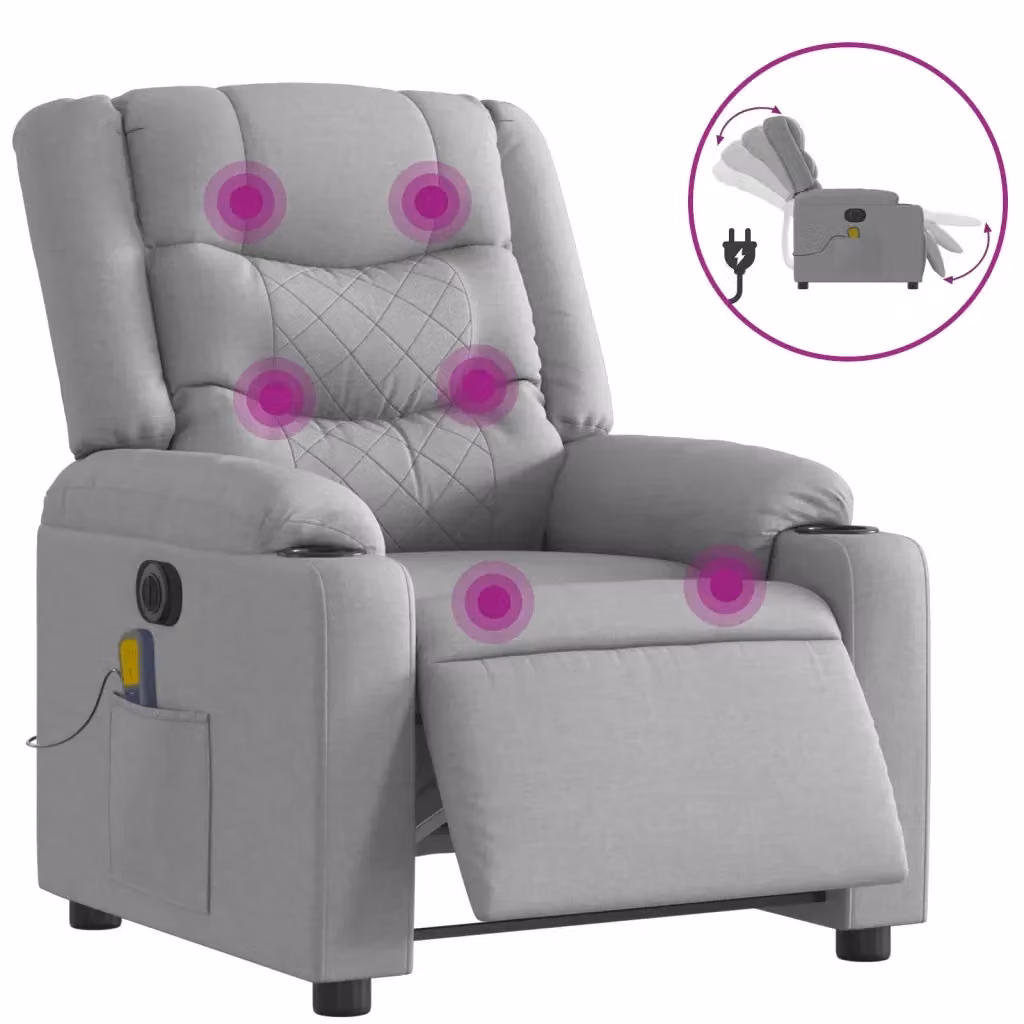 Poltrona Reclinabile Elettrica con Massaggio vidaXL in Tessuto Grigio per Soggiorno – 2
