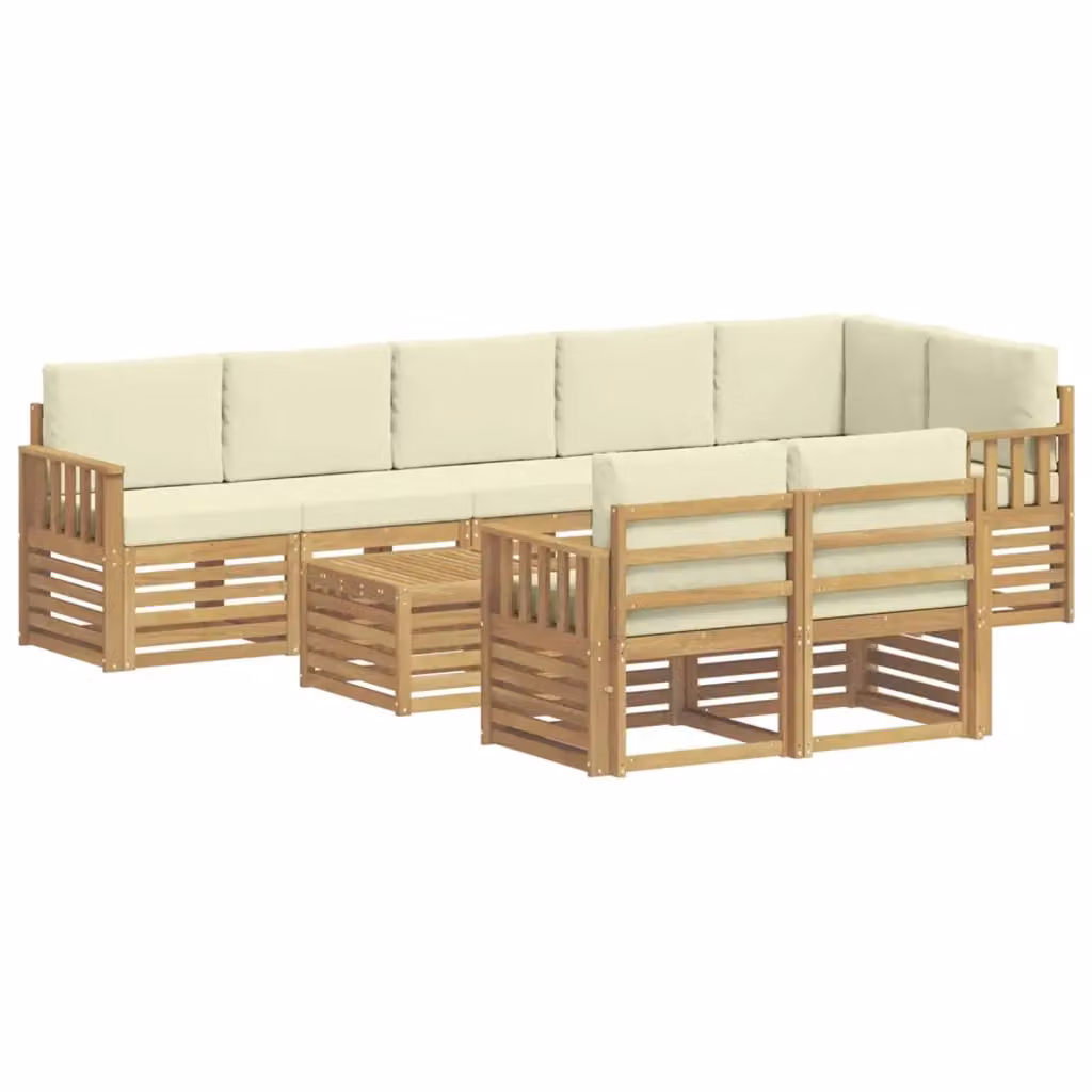 Set di divani da esterno moderno vidaXL in legno di acacia con cuscini, bianco e beige, 9 pezzi – 2