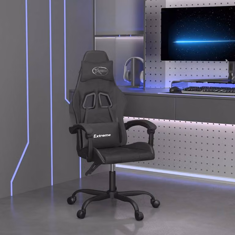 Sedia da Gaming vidaXL Nera in Similpelle con Braccioli e Ruote, Ruotabile a 360 Gradi