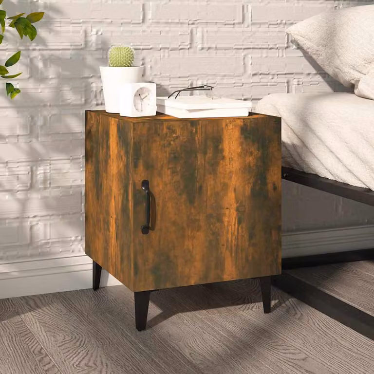 Comodino sospeso vidaXL in legno multistrato rovere fumo e metallo per camera da letto
