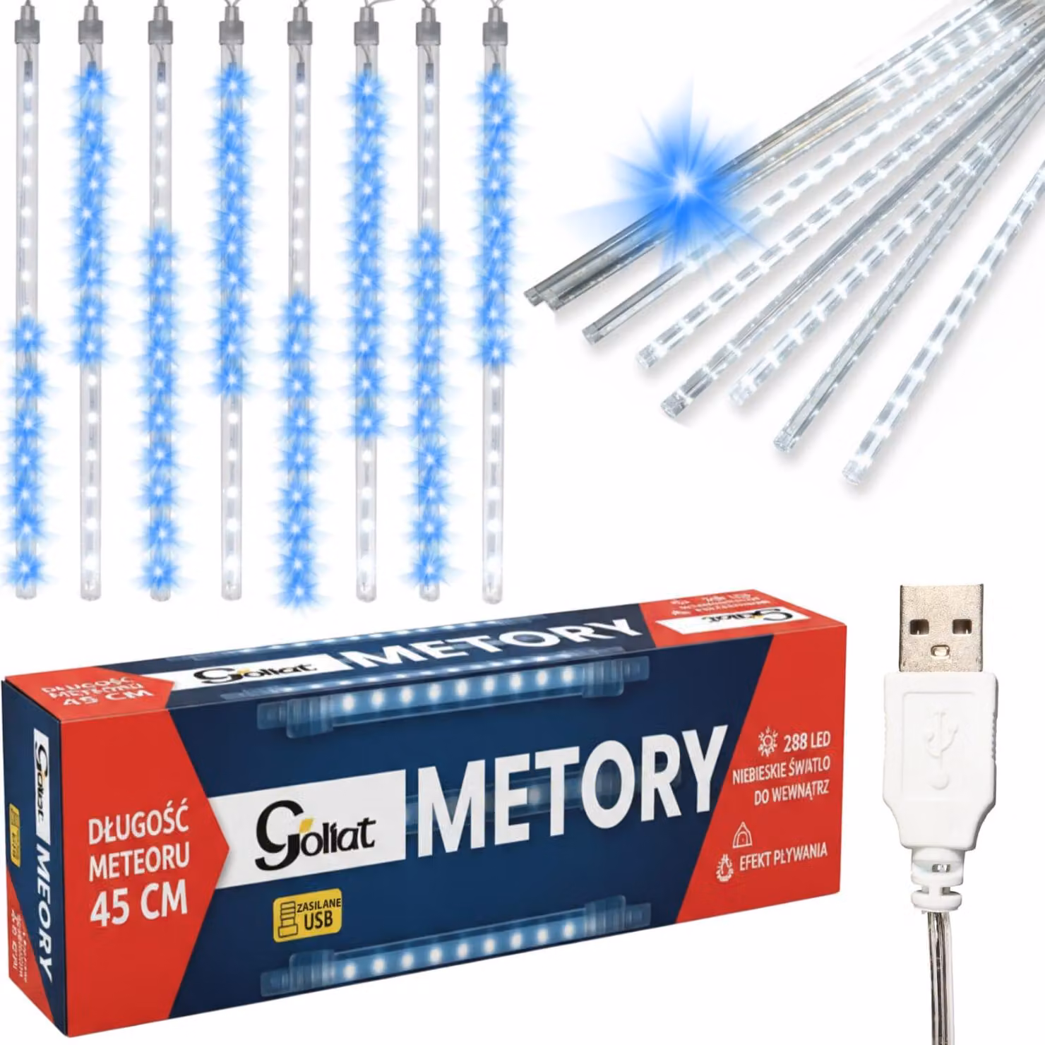 Meteor Shower Icicles Led Luci Caduta Neve 45Cm Blu Usb