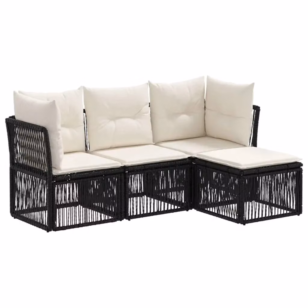 Set Divano da Giardino a L vidaXL in Polyrattan Nero con Cuscini e Ottoman – 2