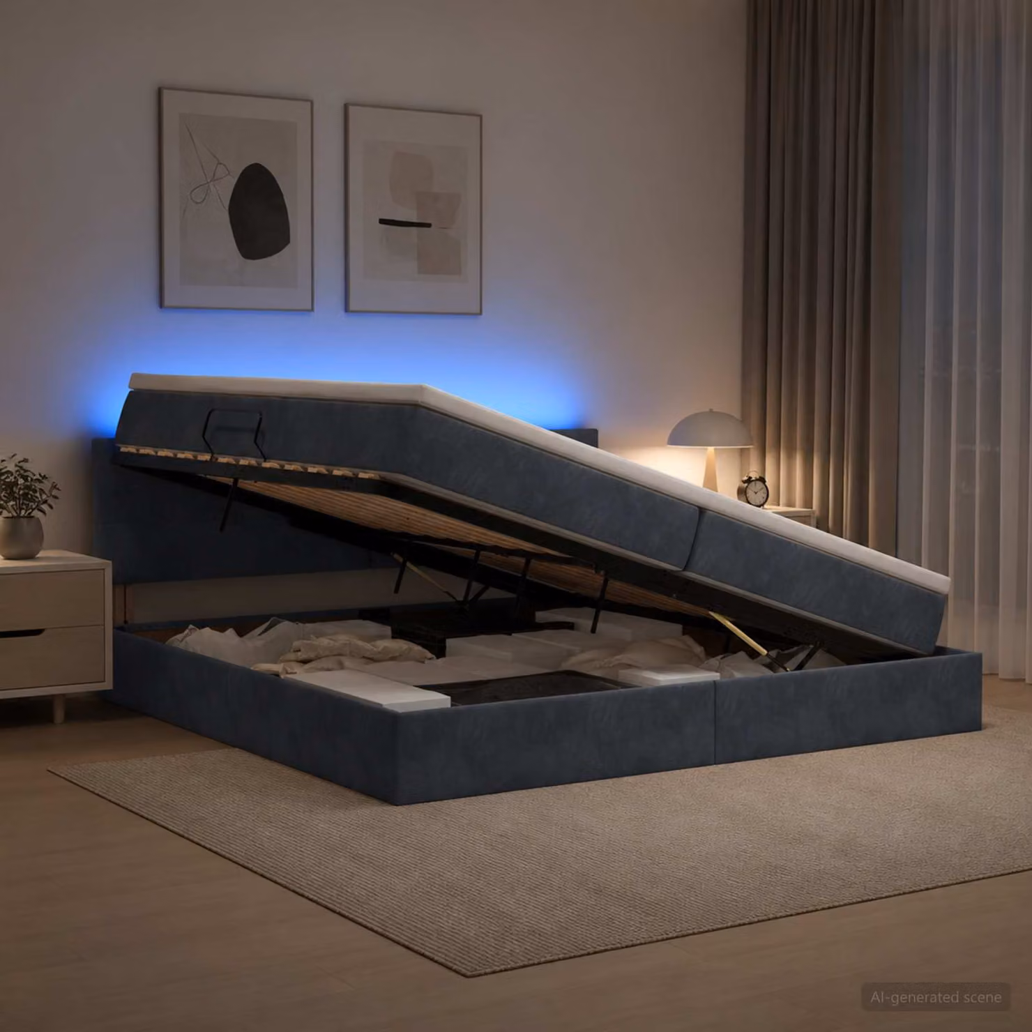 Letto con contenitore e materasso a molle vidaXL in tessuto con illuminazione LED Grigio 200 x 200 cm