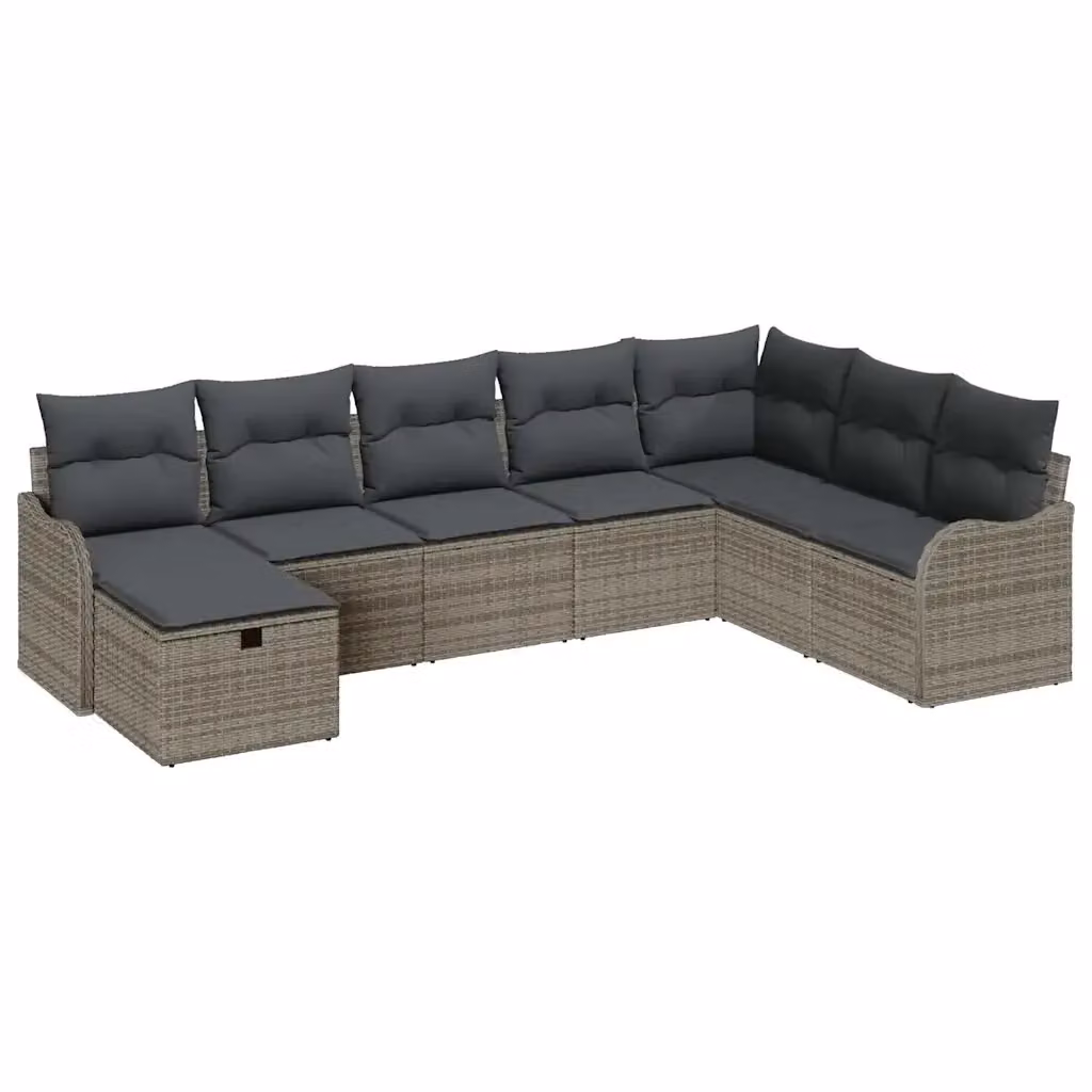 Set Divano da Giardino a L vidaXL in Polyrattan Grigio con 8 Pezzi e Cuscini – 2