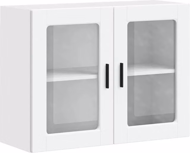 Mobile da parete HELLOSHOP26 per cucina o soggiorno dal design moderno in bianco con ante in vetro e ripiani interni L: 80 cm, P: 31 cm, H: 60 cm
