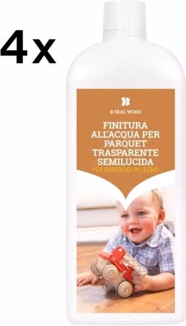 Bonasystems B Seal Wood Vernice per Legno Trasparente Semilucida Inodore a Base Acquosa, Set da 4 x 1 LT