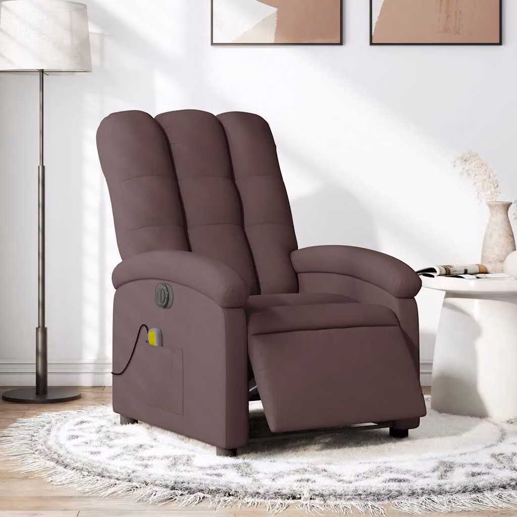 Poltrona relax reclinabile elettrica vidaXL in tessuto marrone con braccioli – 1