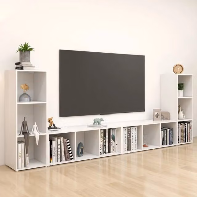 Mobili TV 4 pz-Set di 4 Credenza per TV Bianchi 107x35x37 cm in Legno Multistrato