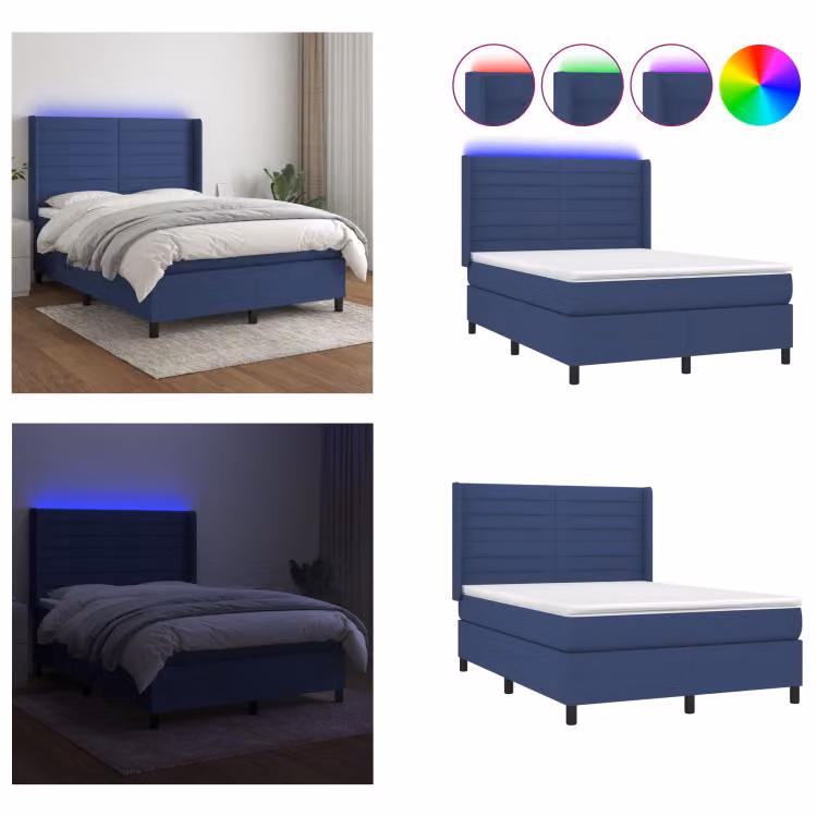vidaXL Letto a molle con materasso e tessuto LED Blue 140x190 cm - Letto a molle - Boxspringbetten - Bett - Schlafzimmermöbel