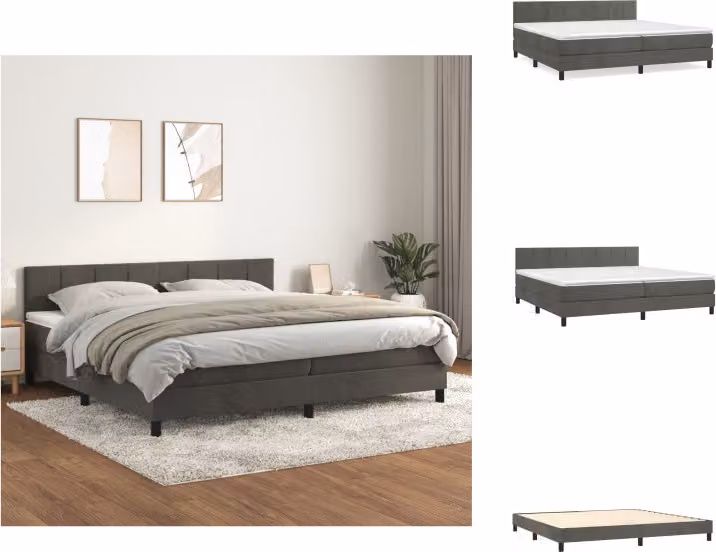 vidaXL Letto a molle con materasso grigio scuro 200x200 cm in velluto - Letti e strutture letto