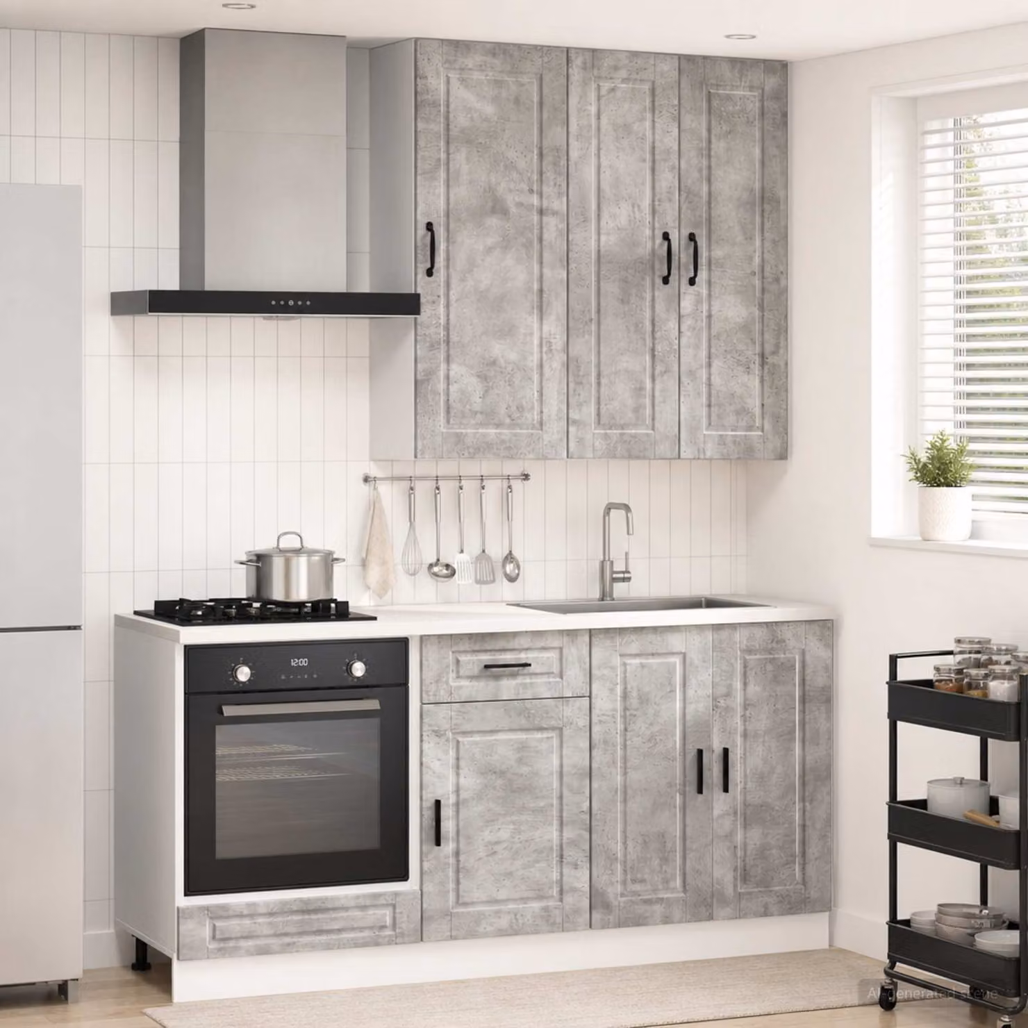 vidaXL Unità Cucina Moderna PORTO in 5 Pezzi Grigio Cemento e Legno MDF