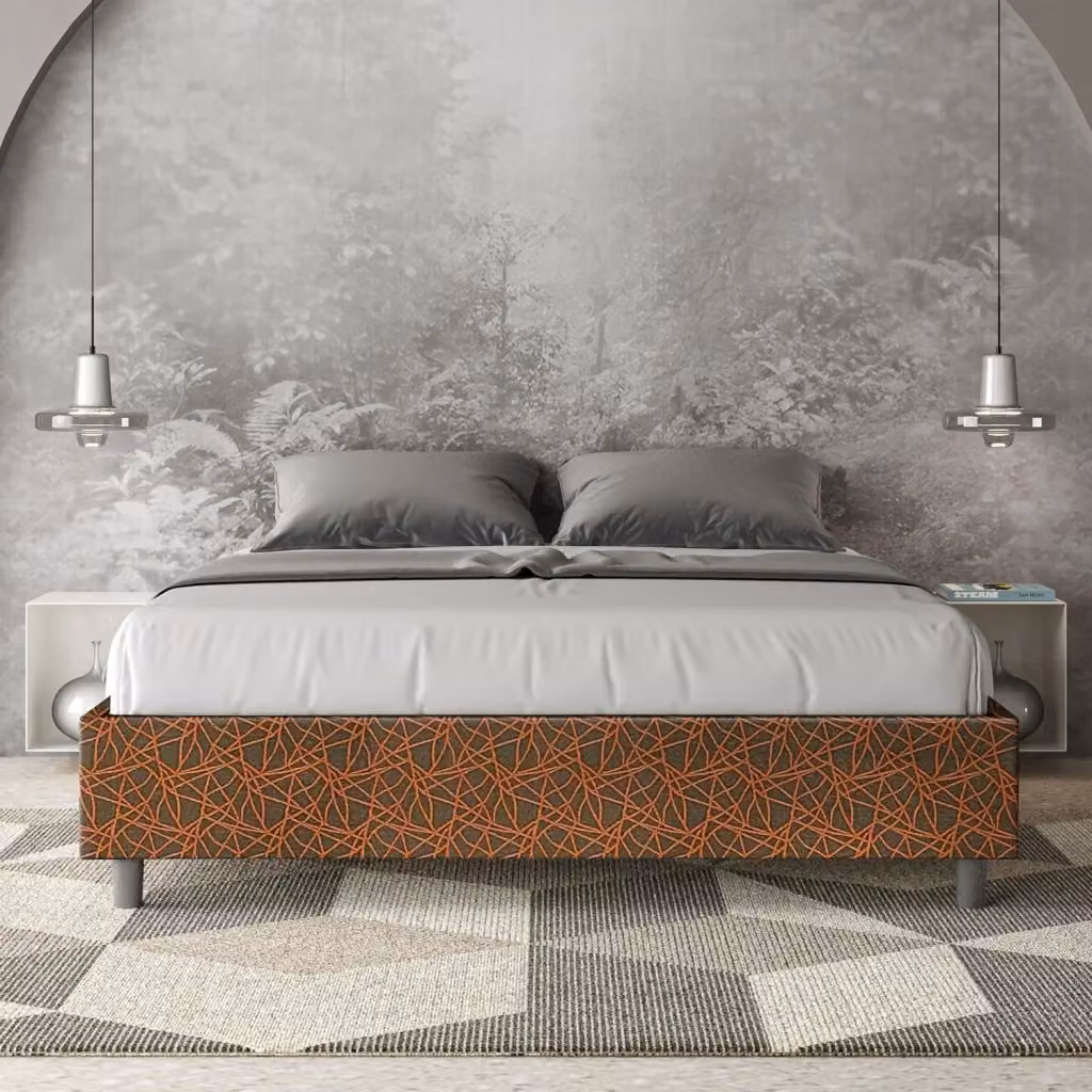Letto Matrimoniale Era Azelia con Contenitore e Rete con Alzata, Imbottito in Tessuto, Arancio, L/P/H: 160 x 210 x 39 cm – 2