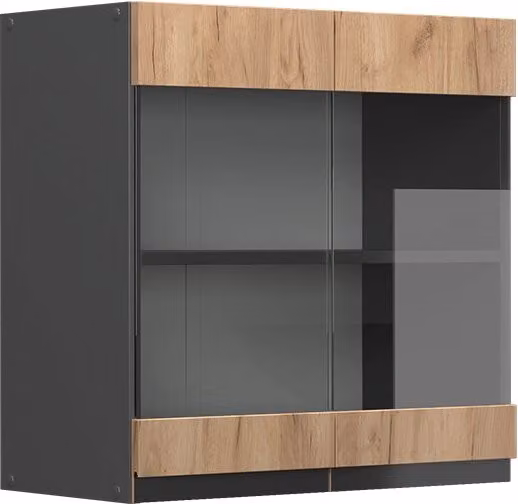 Mobile da cucina a parete Vicco R-Line con ante in vetro, Rovere dorato e Antracite, L: 60 cm