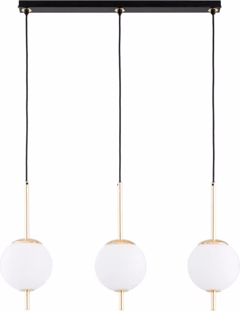 Lampada a sospensione Alfa DIORA nera e oro con 3 globi in vetro, dimmabile, attacco E14