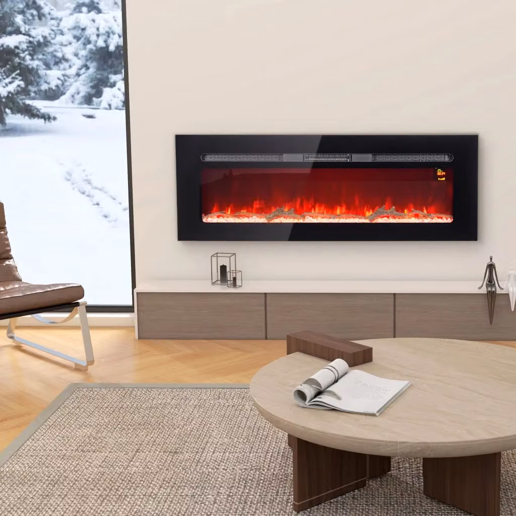 Camino Elettrico da Parete GIORDANOSHOP Nero con Telecomando e Display LCD 1800W L: 127 cm, H: 45 cm, P: 15,8 cm – 2
