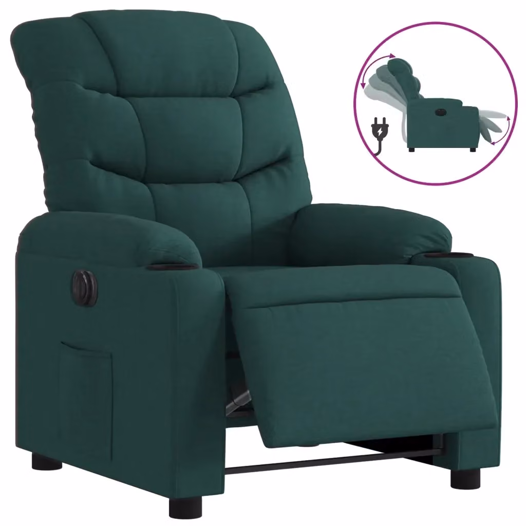 Poltrona Reclinabile Elettrica vidaXL in Tessuto Verde con Braccioli e Struttura in Metallo e Legno – 2