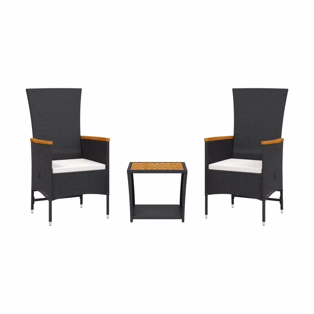 Set da Pranzo da Giardino Moderno vidaXL in Legno di Acacia e Polyrattan con Cuscini Nero e Marrone – 2