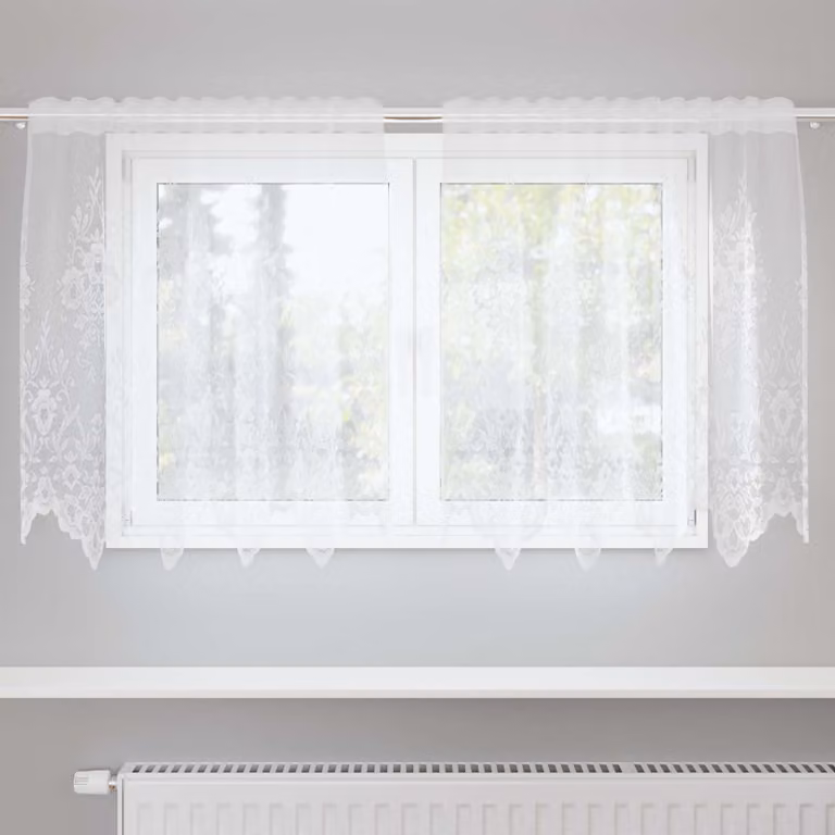Tenda in pizzo bianca vidaXL con motivo floreale in poliestere, L: 80 cm, H: 150 cm