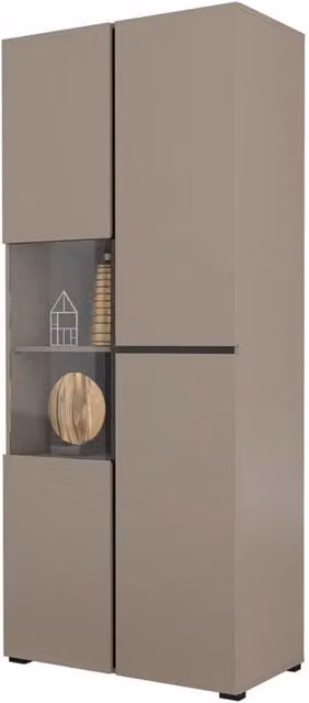 Vetrina alta 2 porte collezione HAVANA. Colori beige e nero.