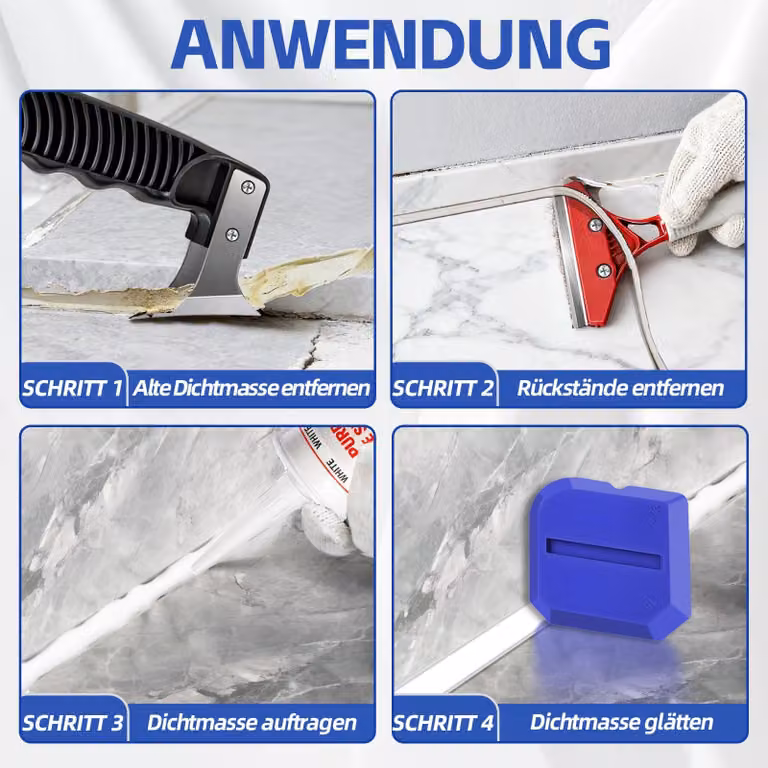 Solvente per silicone e kit di rimozione, composto da 25 pezzi, con raschietto per fughe e accessori per guarnizioni, ideale per cucina e bagno
