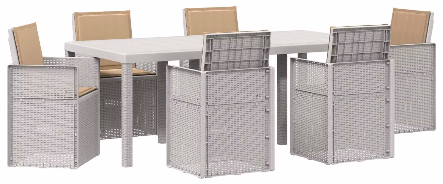 Set da Pranzo per Giardino 7 pcs Bianco e Tortora PP