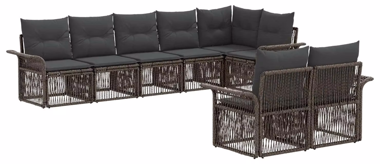 Set da giardino composto da 8 pezzi, colore grigio, realizzato in rattan sintetico