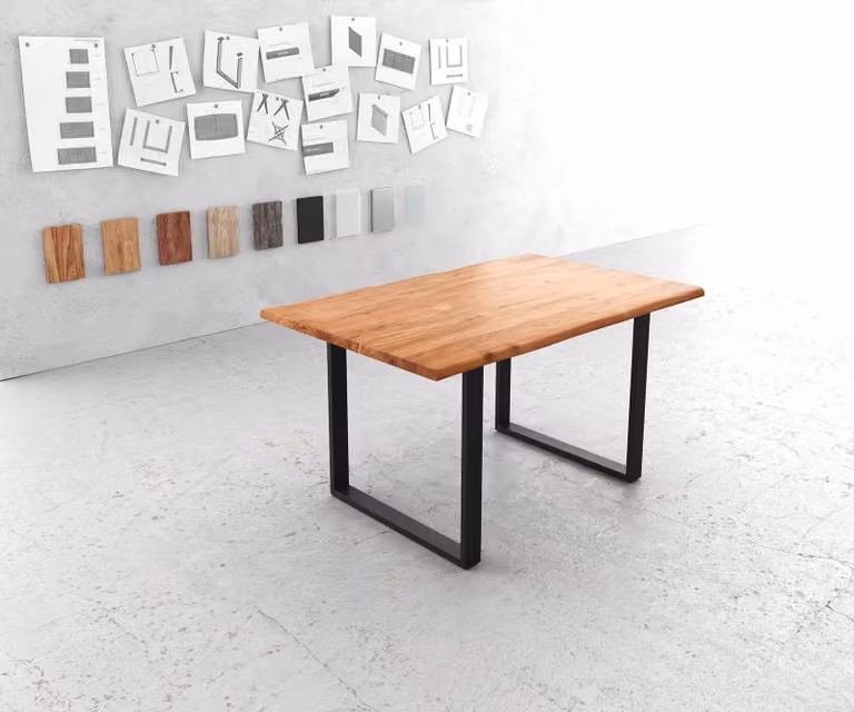 Tavolo da pranzo DELIFE Edge 140x90 Acacia naturale Metallo Sottile nero Live-Edge