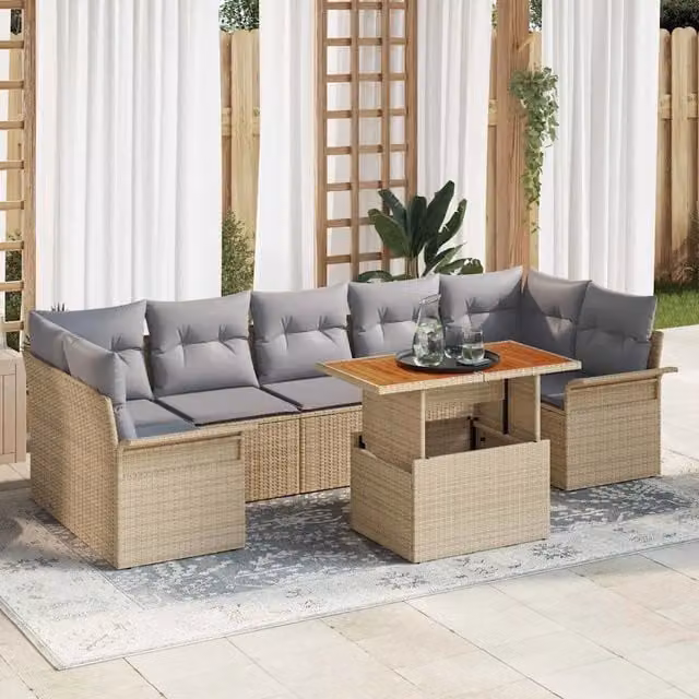 Set Divano da Giardino 8 pz Beige Poly Rattan 3358037