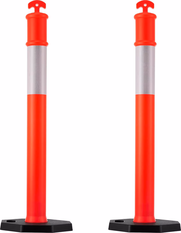 SucceBuy paletti per il controllo del traffico 2 pezzi (114 cm) con base robusta e strisce riflettenti, paletti barriera resistenti per cantieri, parcheggi e controllo della folla, rosso