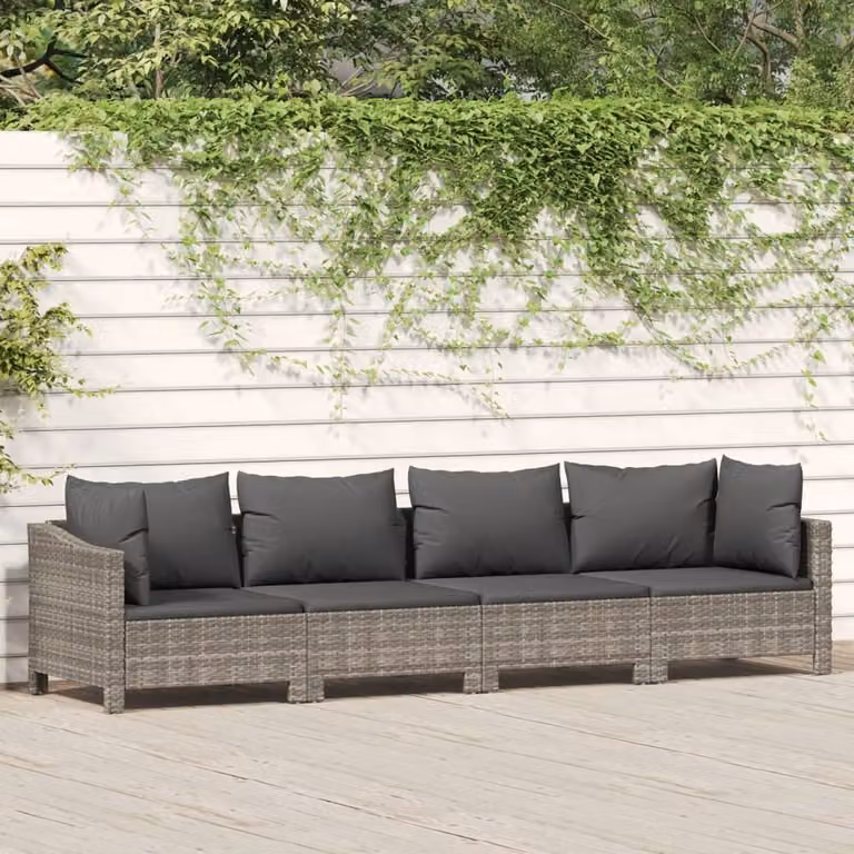 The Living Store Set salotto da giardino 4 pezzi con cuscini in poly rattan grigio