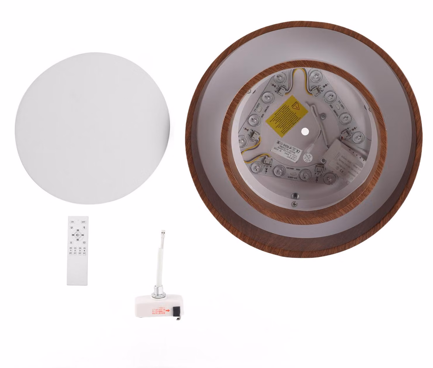 Plafoneiera a LED, venature del legno di noce, montaggio a incasso, rotonda, telecomando, 3 colori intercambiabili, per sala da pranzo, soggiorno, camera da letto, 40 cm