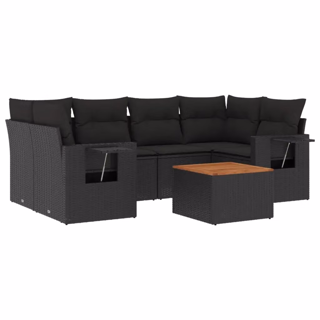 vidaXL Set Divani da Giardino a L con Cuscini 7pz Nero Polyrattan e Tavolino da Esterno – 2