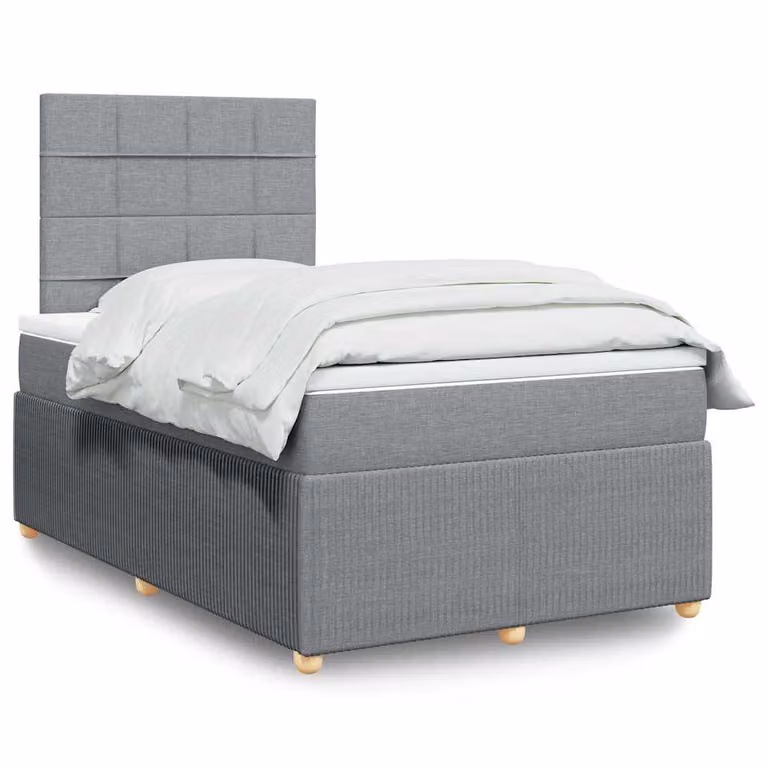 vidaXL Giroletto a Molle con Materasso Ibrido in Tessuto Grigio e Bianco L/P/H: 120 x 200 x 190 cm