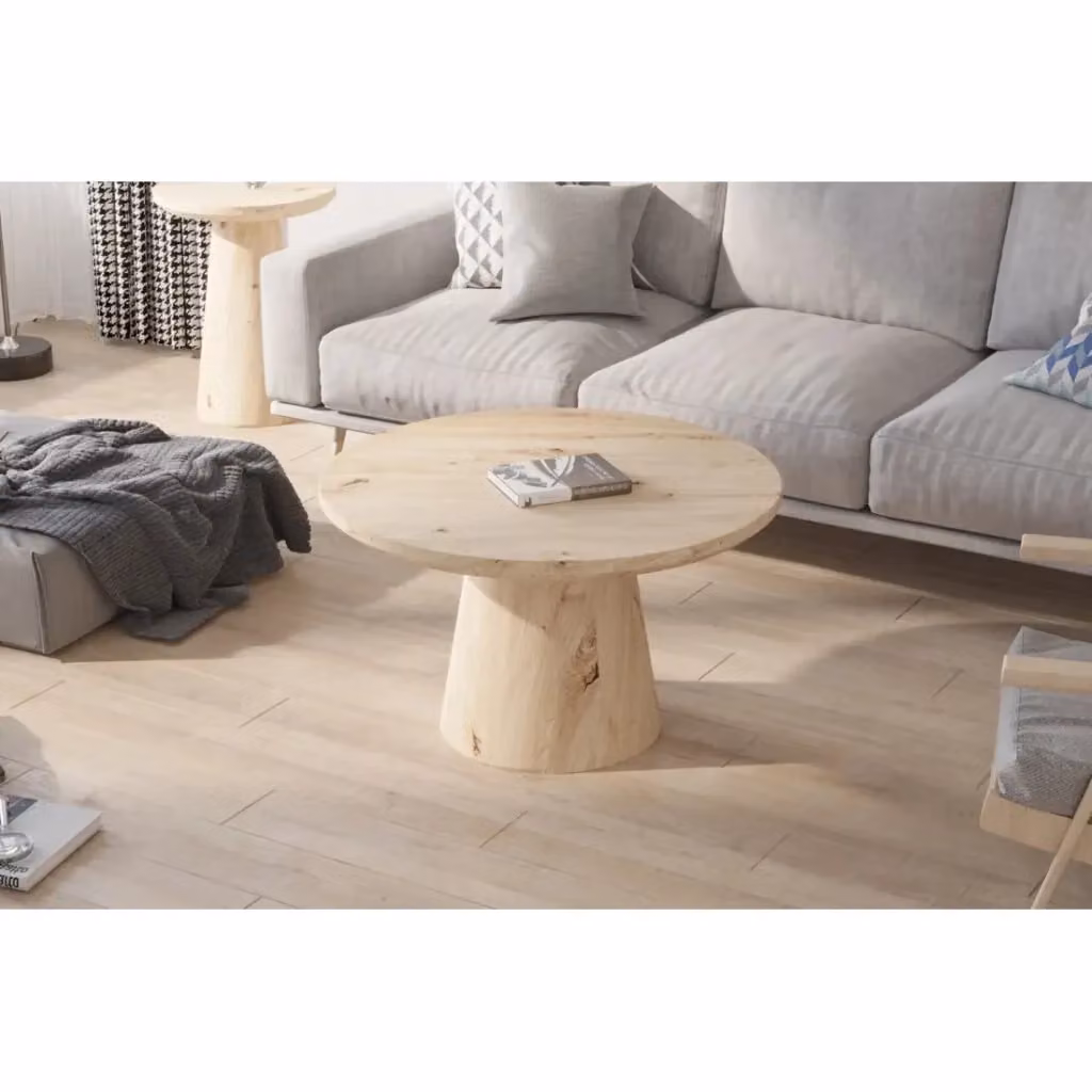 Tavolino rotondo Meublorama collezione TIGNES con decorazione effetto pino, colore marrone e beige, Diametro: 80 cm, Altezza: 47 cm – 2