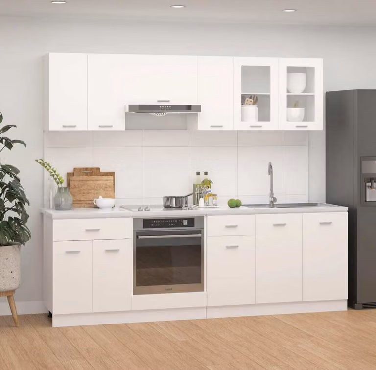 The Living Store Mobile da cucina 8 pezzi in legno bianco