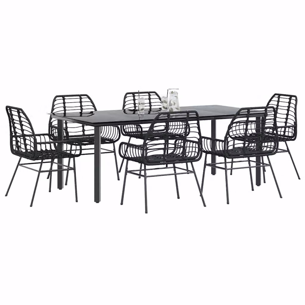 Set da pranzo da giardino vidaXL in polyrattan e vetro nero, 7 pezzi