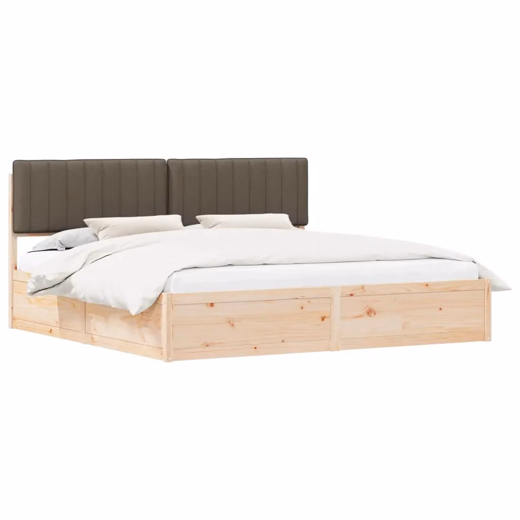 Letto con Testiera Rivestita in Tessuto e Pino Massello vidaXL, Colore Beige o Grigio, 200 x 200 cm – 2