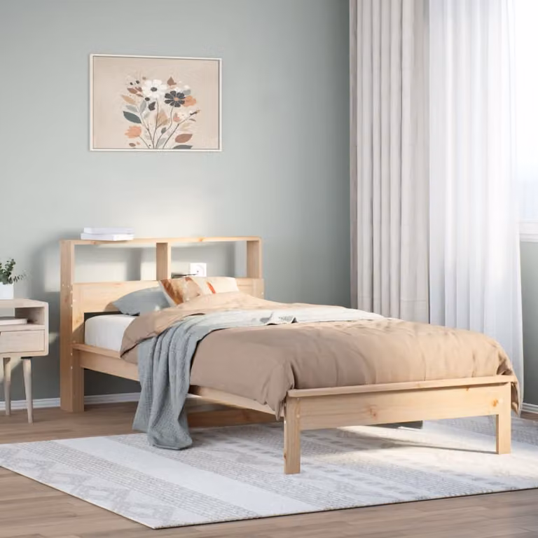 Letto Libreria vidaXL in Legno Massello di Pino, Colore Marrone, L/P/H: 190 x 90 x 132 cm